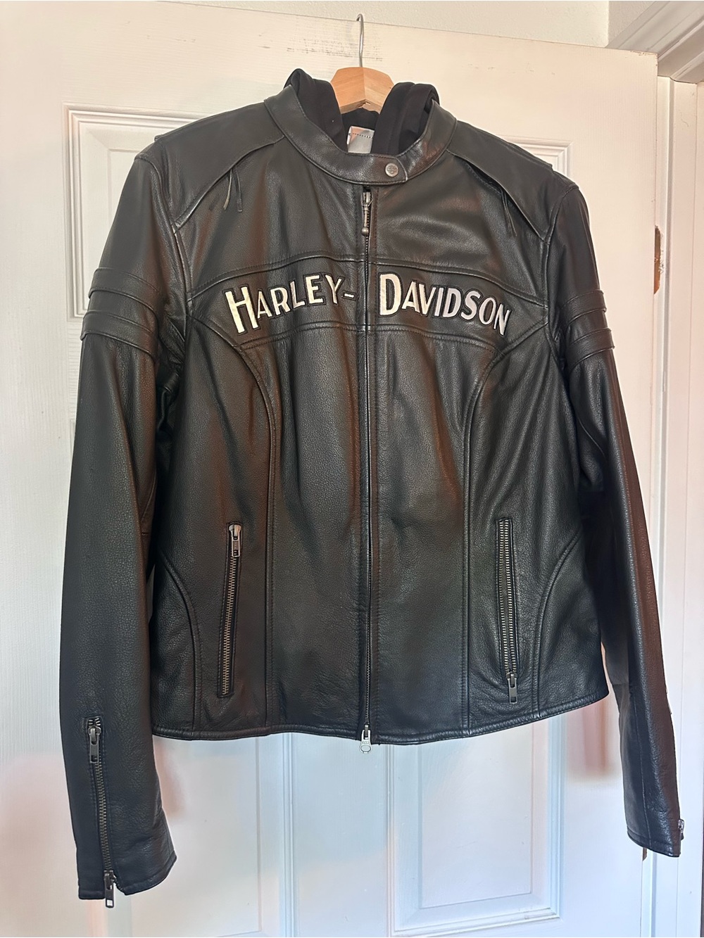 Harley-Davidson Black Leather Rider Jacket with Silver Reflective Logo
